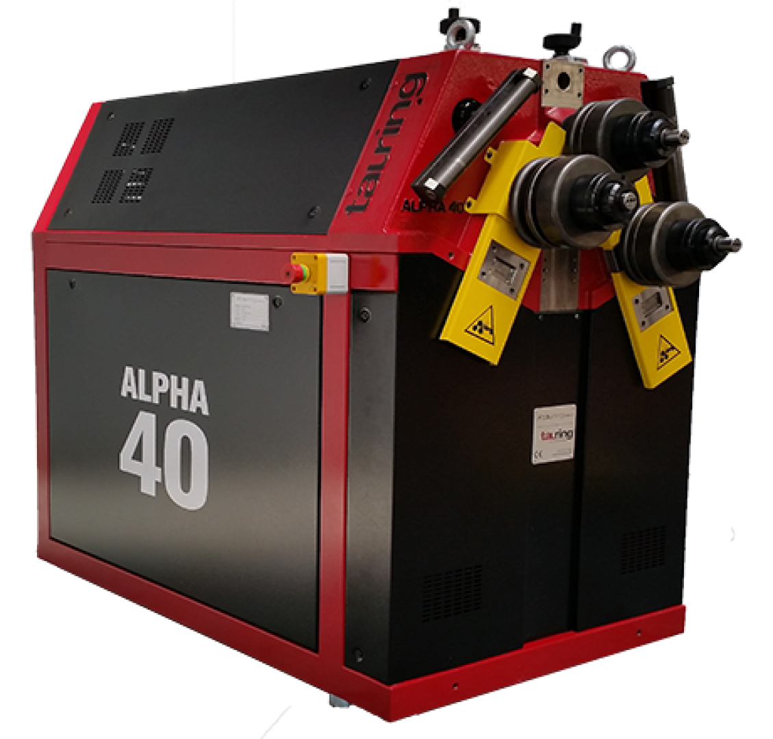 With the ALPHA series the bending machine undergoes a deep transformation. Compared to the classical orbital machines, in fact, the straight converging guides system gives a greater structure stiffness and a better material feeding. The new technology assures and improves the performances declared by the competitors, with a significant consumption reduction. Versions H2:Lower rolls hydraulical adjustment with mechanical endstroke. PQi: Equipped with PQI control, the Intelligent Quote Positioner for the predetermination of the bending radii. CNC4/3: Equipped with CNC4/3 control, Computerized Numerical Control with three axis able to automatically managed joints and bending radii predetermination CNCi: Equipped with CNCi control, the Computerized Numerical Interpolated Control for the predetermination of the bending radii, able to manage untill 1000 steps of a virtually infinite number of storable programms 