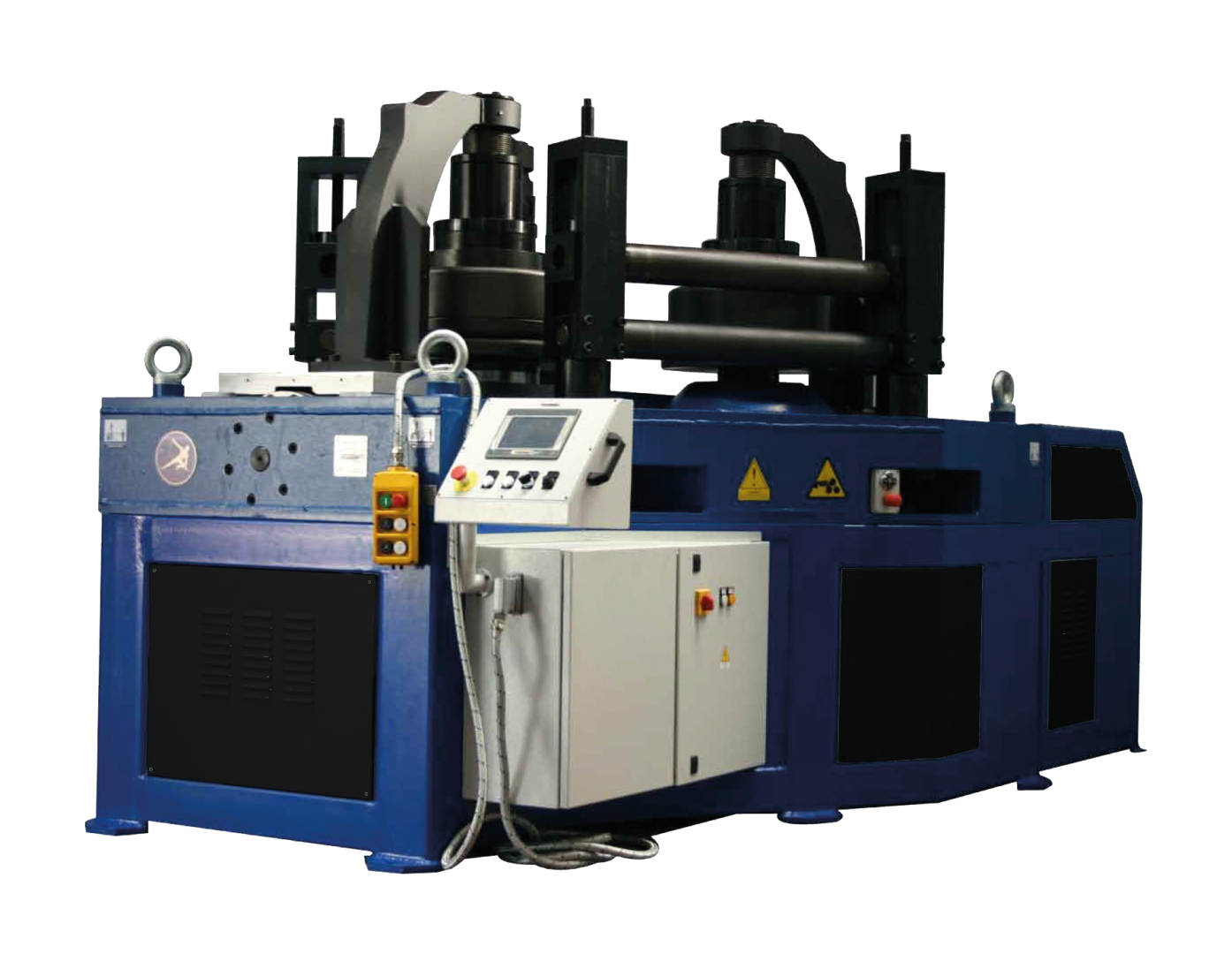 The DS200 is a pyramidal bending machine with three driving rolls electrically powered and the bending roll hydraulically adjusted. The machine’s accurate design has allowed the realization of a bender dedicated to the production of medium-heavy carpentry that neither require the construction of expensive foundations for the stability  nor the absorption of huge amounts of energy. The DS200, in fact, with an installed capacity of only 20 kW, is able to guarantee excellent performance in its category Versions ​PQ10: A multi-axis positioner able to manage independently the bending machine movable elements 
